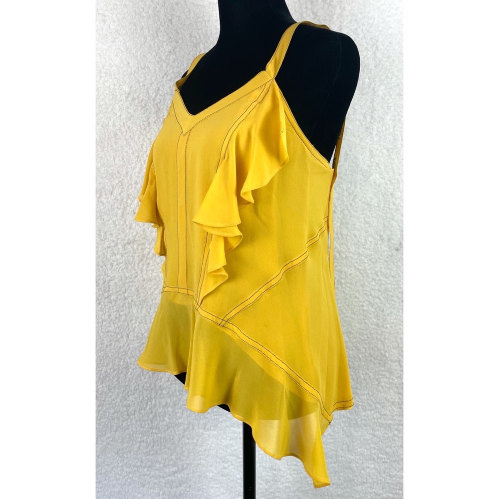 DEREK LAM • Yellow Silk Ruffle Button-Strap Tank Top, 0 - Picture 6 of 13